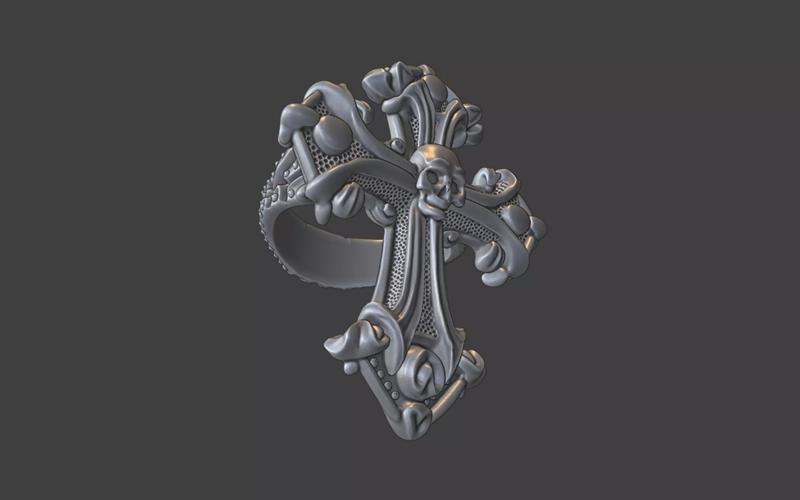 gothic style christian skull cross ring silver v3
