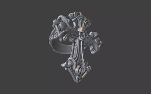 gothic style christian skull cross ring silver v3