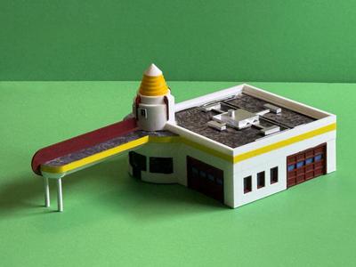 ART DECO era 1940 GAS STATION 1:87 HO SCALE