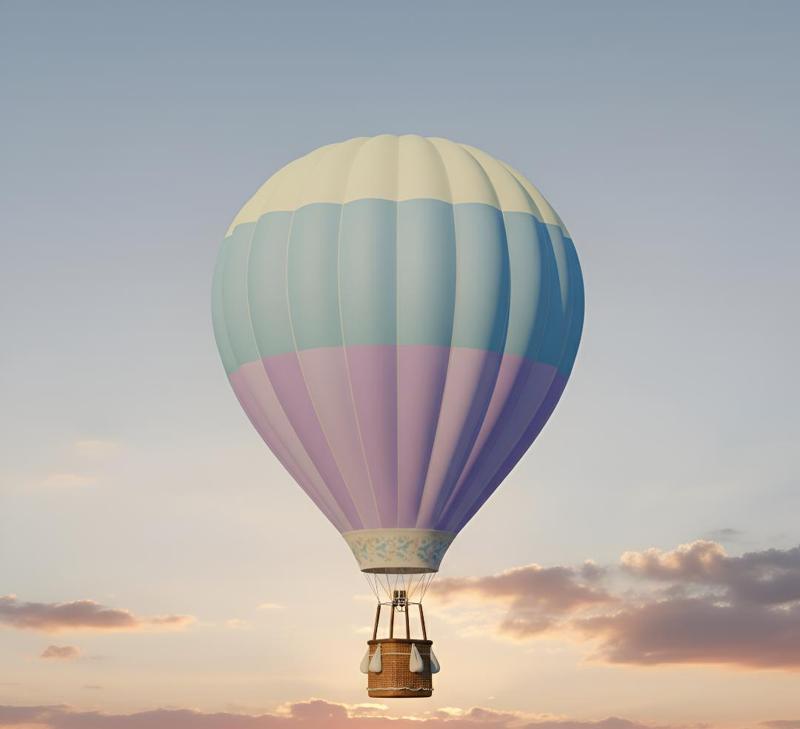 Serene Hot Air Balloon Flight at Sunset