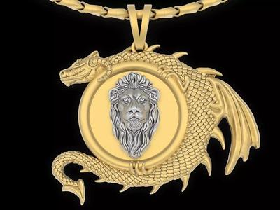 Lion Head dragon pendant jewelry Gold silver necklace