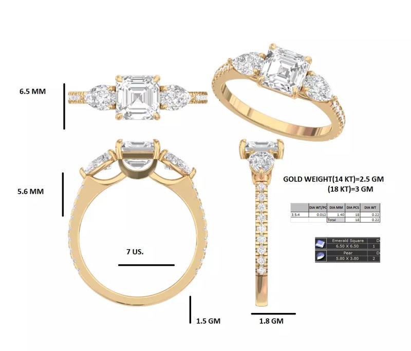 Radiant Emerald-Cut Trio Diamond Ring