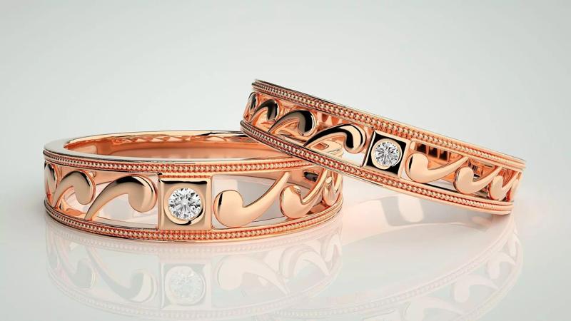 Solitaire Couple Band Ring 3dm stl render detail