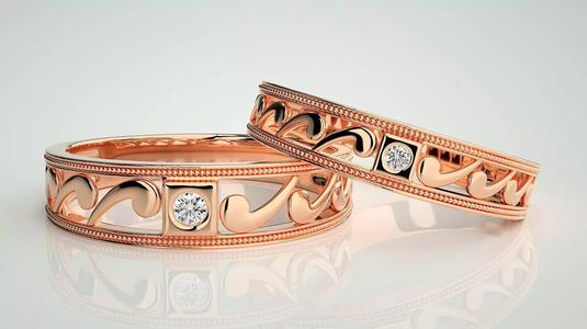 Solitaire Couple Band Ring 3dm stl render detail