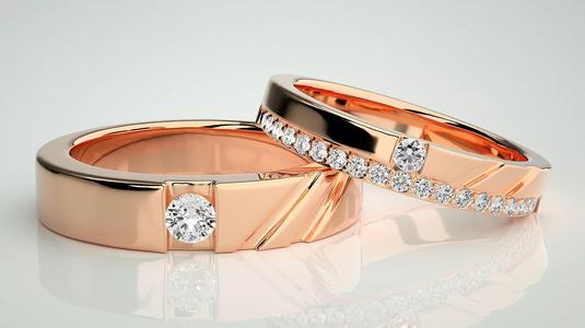 Solitaire Couple Band Ring 3dm stl render detail