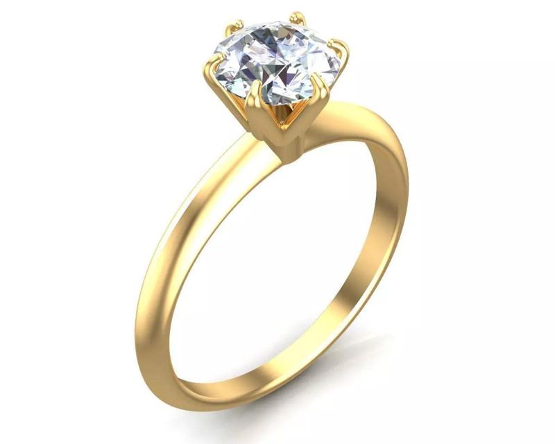 Round Diamond Six Prong Knife Edged Solitaire Engagement Ring