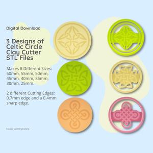 Celtic Circle 1, 2 & 3 Knot Clay Cutter - STL Digital File Download- 8 sizes and 2 Cutter Versions