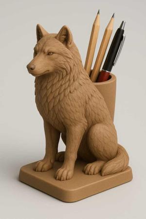 3D Wolf-Shaped Pen Holder – Desk Organizer STL