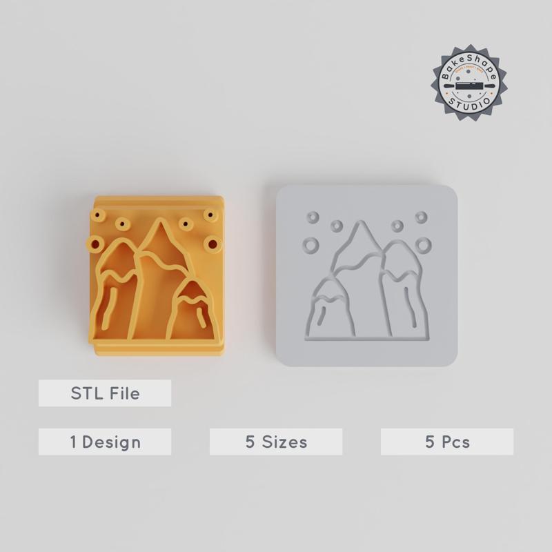 Mountain Stamp Tile Set, 5 Sizes, for Clay, Cookies & Fondant, Nature Motif, Landscape Design, Oktober Fest Theme