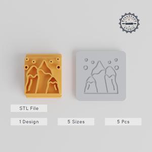 Mountain Stamp Tile Set, 5 Sizes, for Clay, Cookies & Fondant, Nature Motif, Landscape Design, Oktober Fest Theme