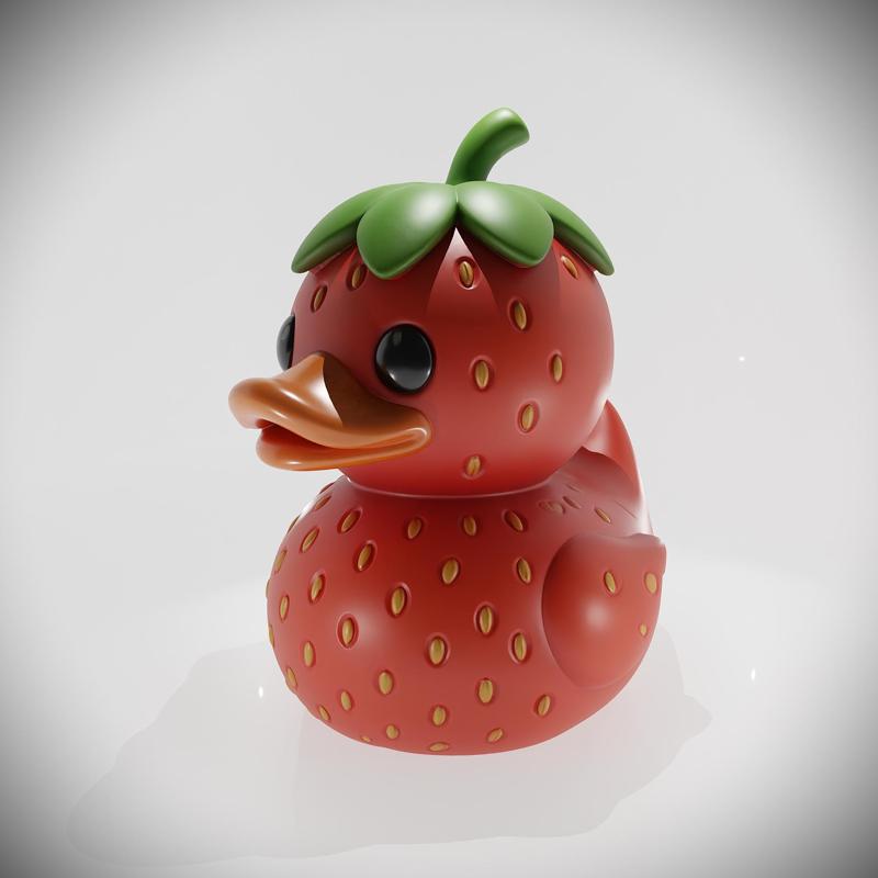 BATHTUB DUCK FIGURINE WITH STRAWBERRY DESIGN