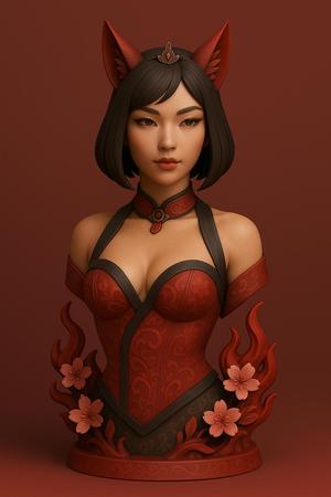 Kitsune Seductress Bust - Japanese Fantasy Fox Spirit 3D Printable Sculpture