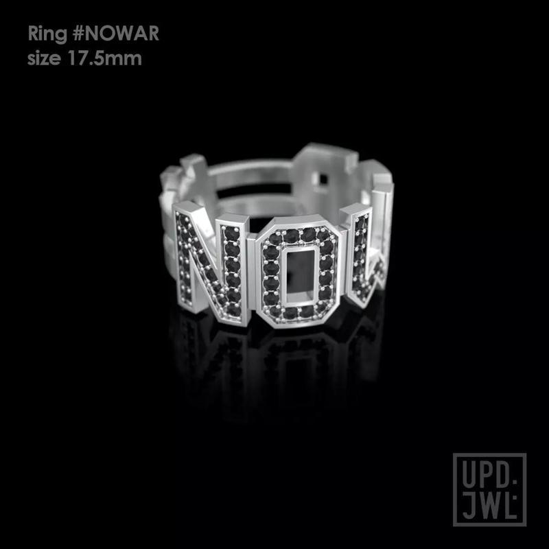 NO WAR Ring with gems Size 17-5mm 3D print model