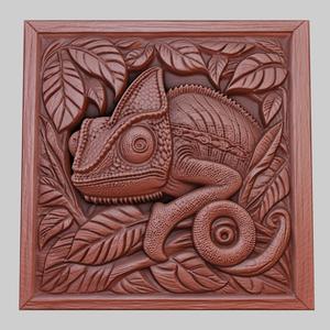 The chameleon hides among the leaves 3d printer model animal model obj stl