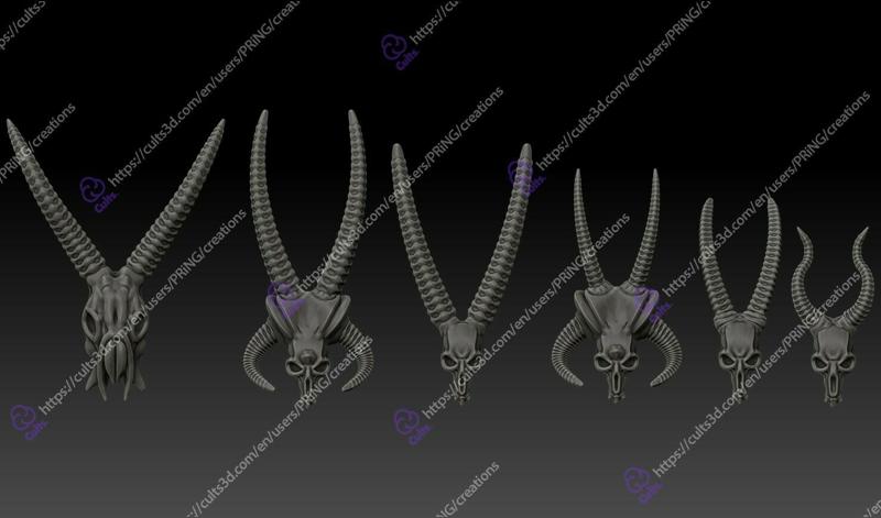 Horned Skulls Set.