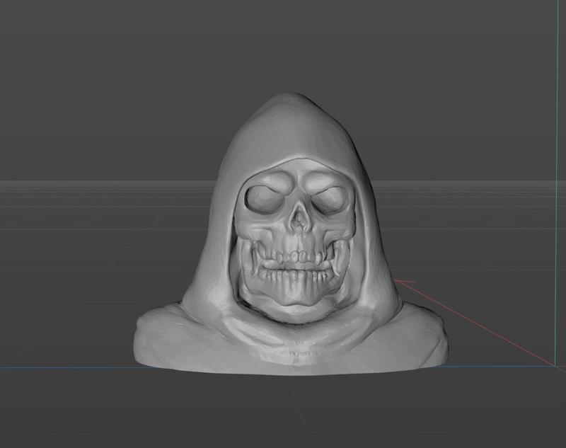 Digital 3D model of a skull bust with hat