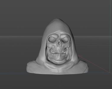 Digital 3D model of a skull bust with hat