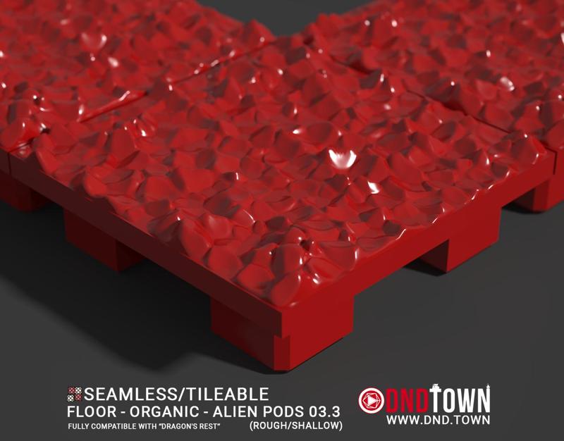 3D Modular Dungeon Tile: Floor - Organic - Alien Pods 3.3 (ROUGH/SHALLOW) - DnD Town Minis (www.dnd.town)
