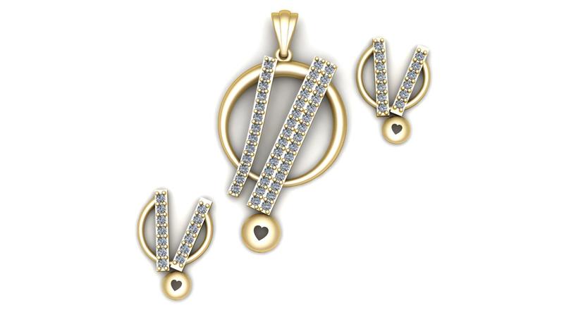 Women Fashion Diamond Pendant & Earrings 3d Printable Model