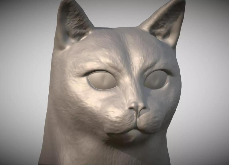 Russian Blue cat head for 3D printing