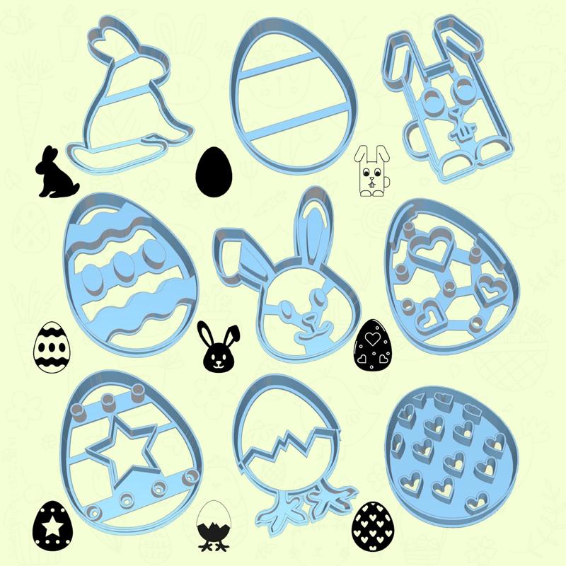 Easter (pascha) cookie cutters - egg-cellent set / bundle - 9 pieces