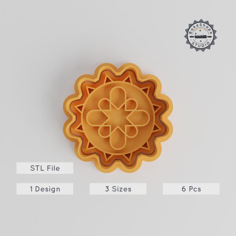 Mandala Shape Cutter & Stamp Set, Perfect for Cookies & Fondant, Meditation Pattern, Harmony Design, 6 Pieces, Sizes S/M/L