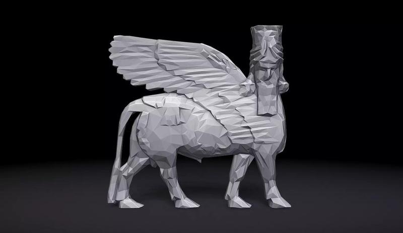 Assyrian Human headed winged bull Triangulated Stylized