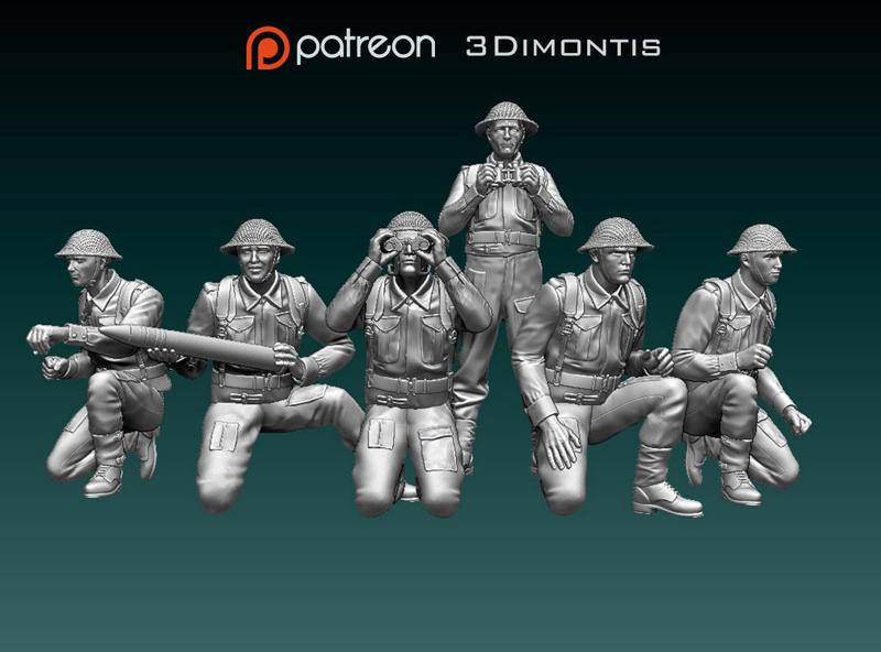British soldiers ARTILLERY ww2 3D print model