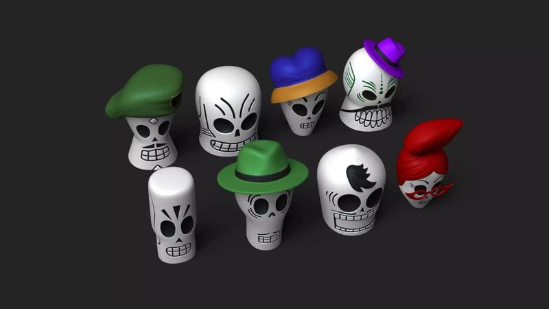 08 Grim Fandango Characters Heads - Decorative - KeyChain 3D Model Collection