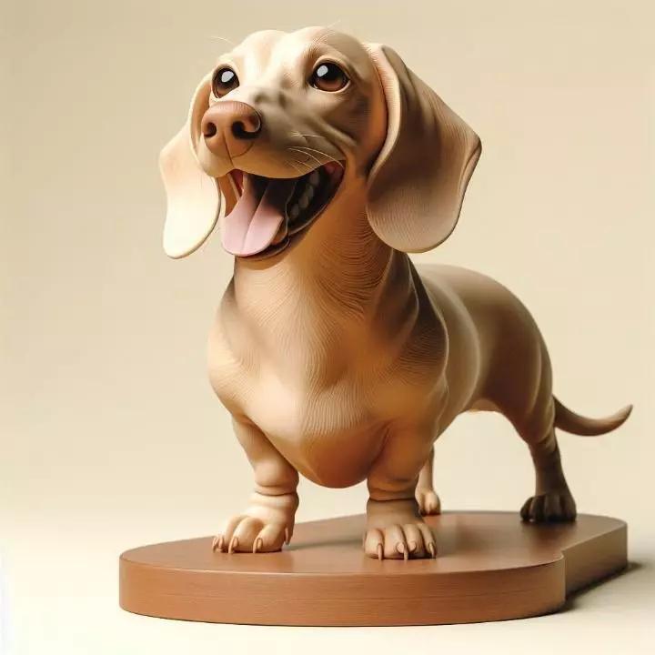 777 Laughing Dachshund  3D Printed Ivory Style Statue