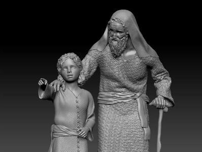 A young boy pointing the way accompanied by an old man printable