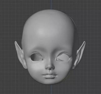 3d digital file baby elf head with vertical ears for bjd doll