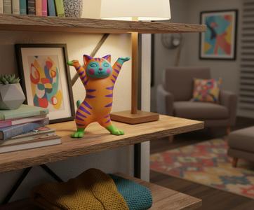 Funny sculpture of cat standing with open spleen