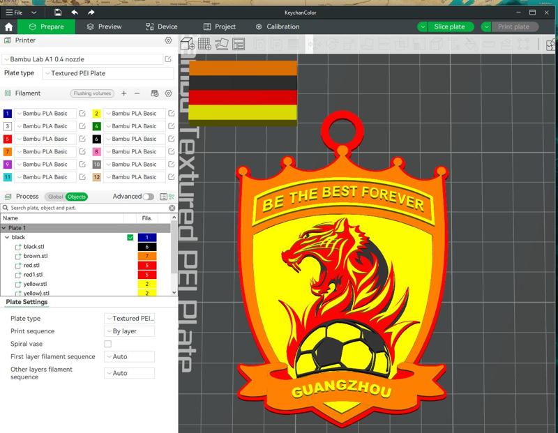 CSL Guangzhou Evergrande F.C Keychain Shield color printable