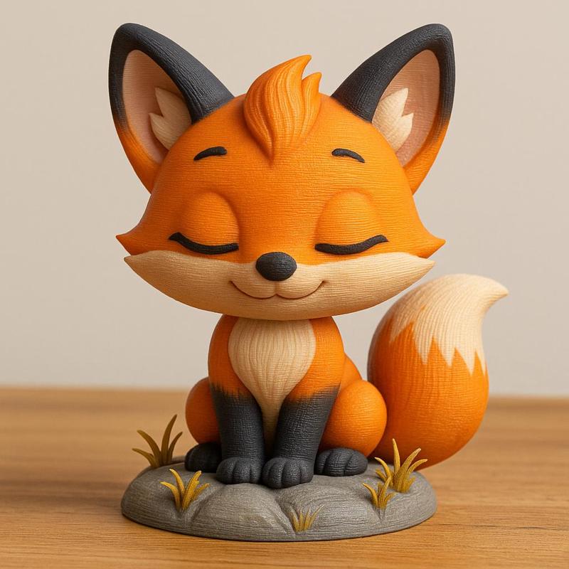Cute Fox STL File – 3D Printable Kawaii Animal Figurine for Desk Decor or Kids' Room Display