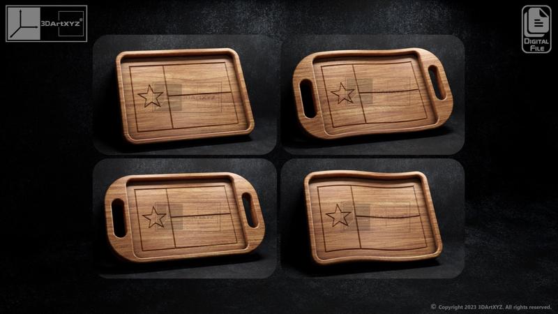 Texas Flag Trays Pack - CNC Files for Wood (svg, dxf, eps, ai, pdf)