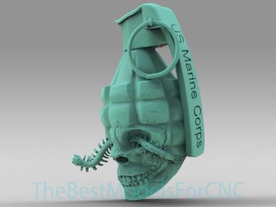 3D Model STL File for CNC Router Laser & 3D Printer Grenade With Skull and Worm
