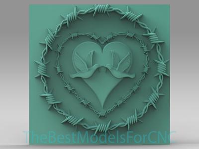 3D Model STL File for CNC Router Laser & 3D Printer Doves in Barb Wire