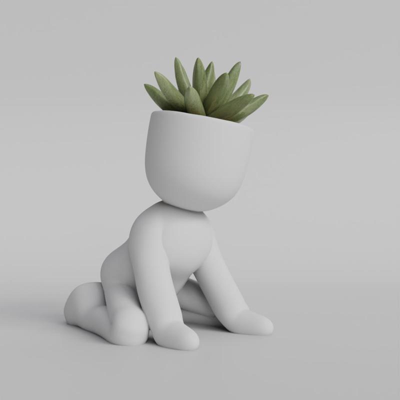 Adorable 3D Printed Planter - Kneeling Figure Pot for Succulents - Cute Home Decor Planter - Digital STL File for 3D Printing