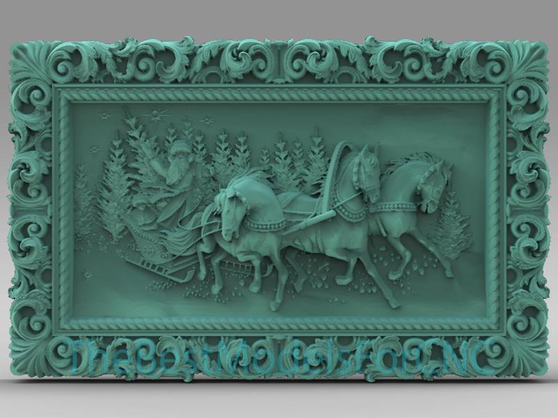 3D Model STL File for CNC Router Laser & 3D Printer Santa With Horses