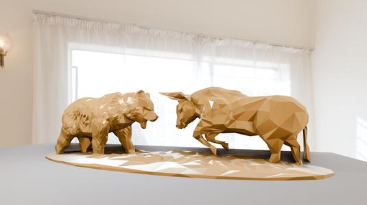bull and bear statue fighting low poly stl