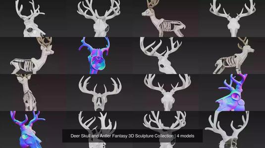 Deer Skull and Antler Fantasy 3D Sculpture Collection
