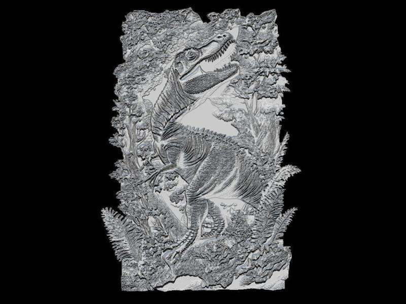 T-Rex Dinosaur Prehistoric Scene 3D Relief