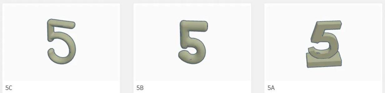 Five variants of 3D number 5   