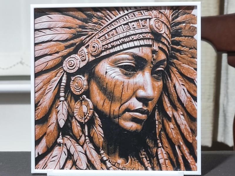 Carved Native American Woman - HueForge 3 Color