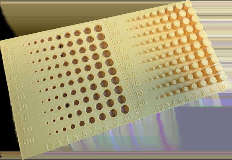 Hole and Pole calibration 1-30mm 0.1,0.15 and 0.2mm increments