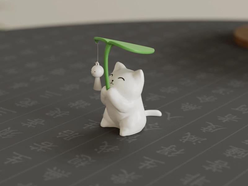 A kitten holding a leaf, cat, sculpture ornament