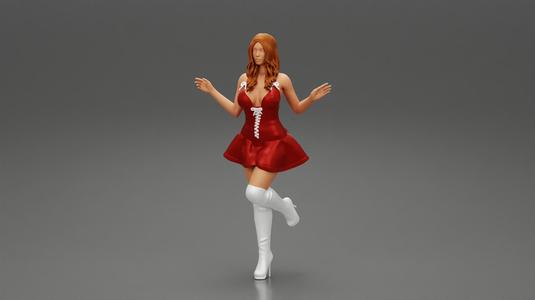 santa girl in Dress and hat Standing on One Leg