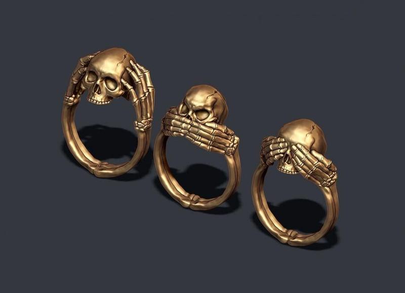 skeleton skull rings pack 3D print model