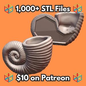 Prehistoric Sea Snail Shell Vase with Hidden Compartment for Hiding Valuables (Requires Pausing During Print) MineeForm FDM 3D Print STL File   